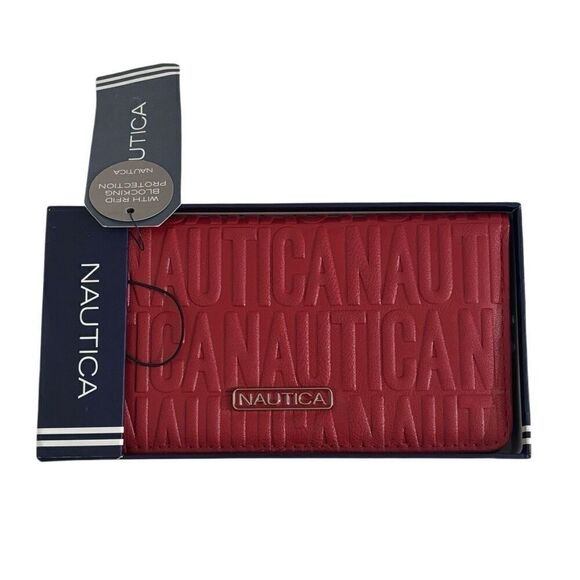 Nautica Red Slim Clutch Credit Card Holder Woman’s Wallet NEW - Picture 1 of 13